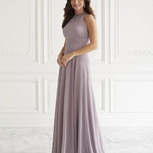 CHRISTINA WU Jeweler Halter Gown in Truffle (Lilac). Size 10.